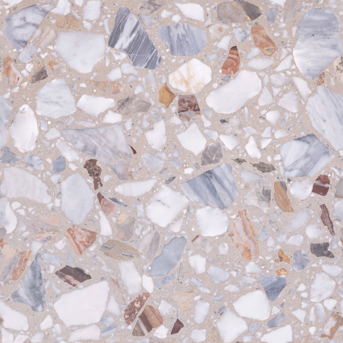 A seamless terrazzo texture with egea 8310 units arranged in a None pattern