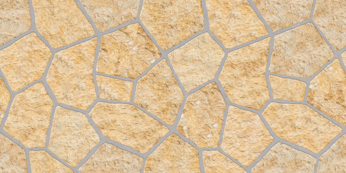 A seamless stone texture with m1214 sdm444 golden buff limestone - bedface blocks arranged in a Veneer - Irregular Pavers - Split Edge - 2 Pieces 2 Sizes - DP072 pattern