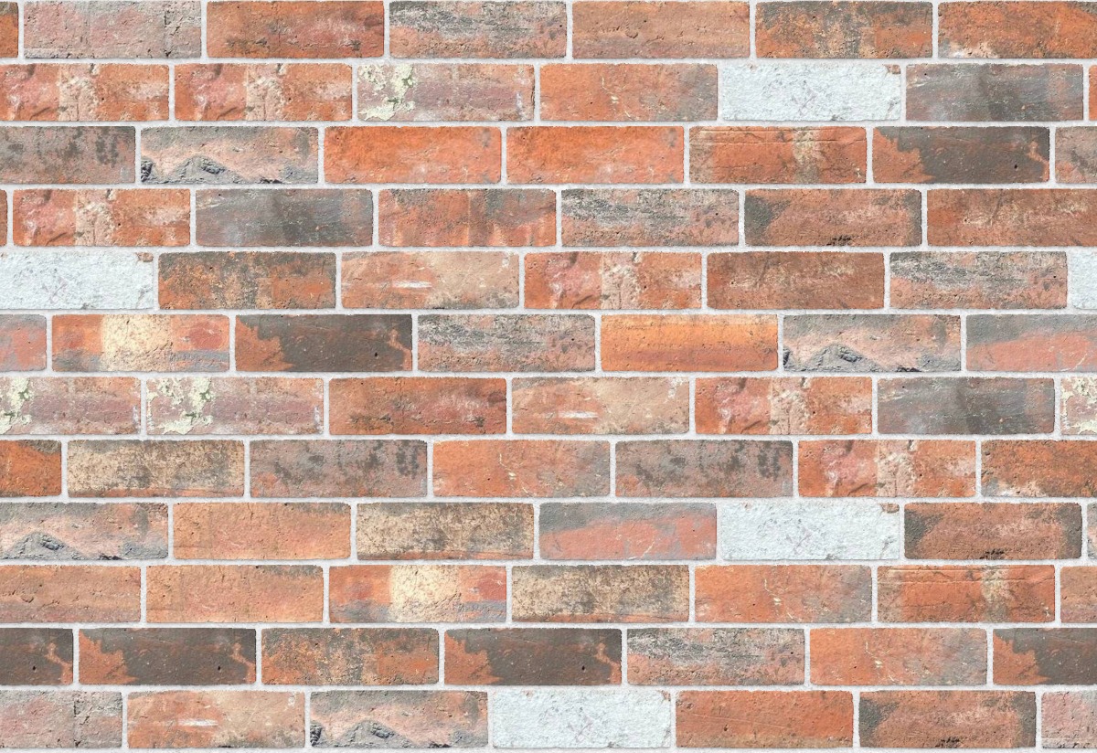 A seamless brick texture with reclaimed industrial blend imperial bricks units arranged in a Staggered pattern