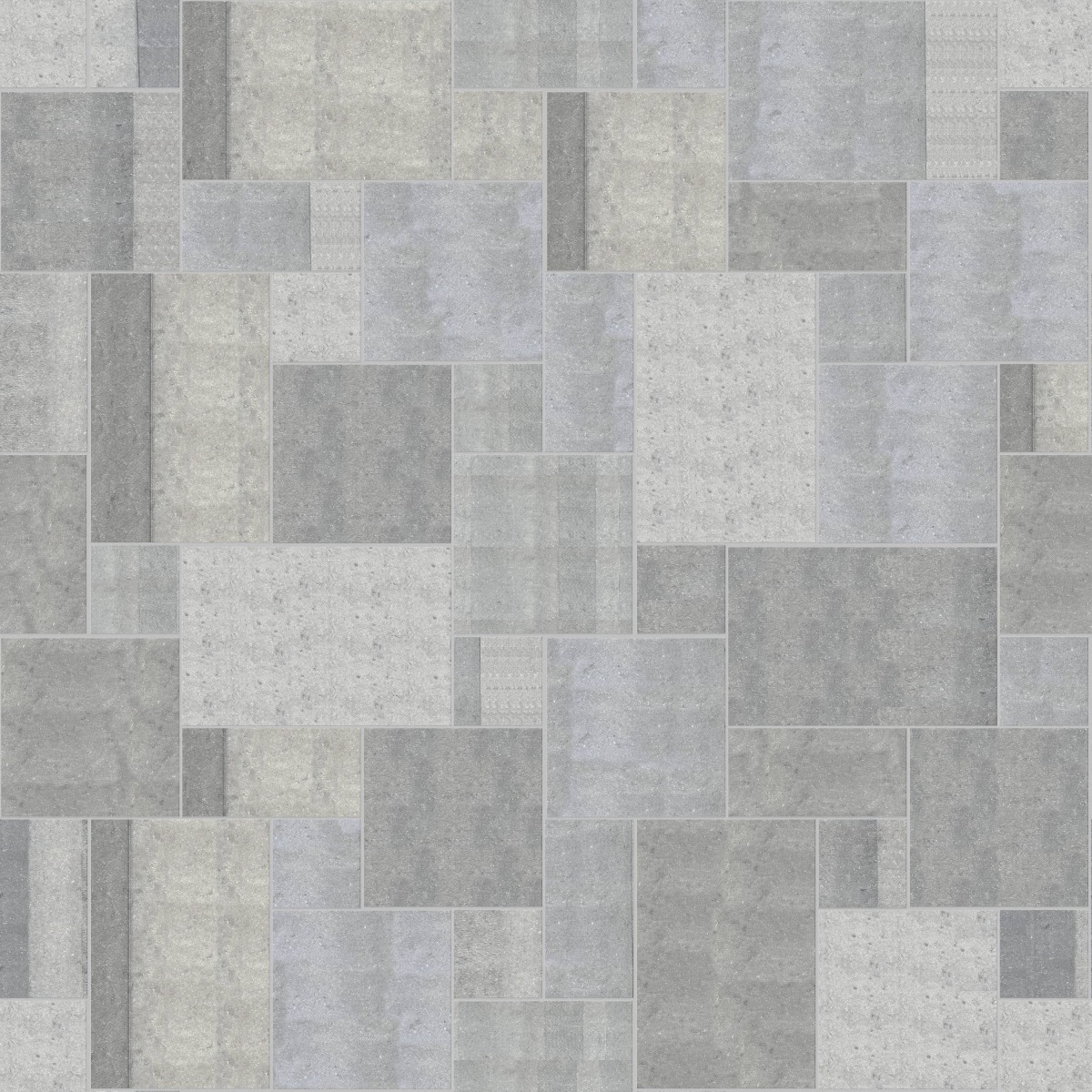 A seamless stone texture with m546 sdm496 belgian bluestone - sawn blocks arranged in a Paving - Universal - Sawn Edge - Dimensional 12 Pieces 4 Sizes - DP086 pattern