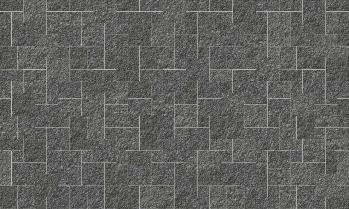 A seamless stone texture with m546 sdm498 belgian bluestone - enoluce blocks arranged in a Paving - Universal  - Sawn Edge - Dimensional 14 Pieces 4 Sizes - DP094 pattern