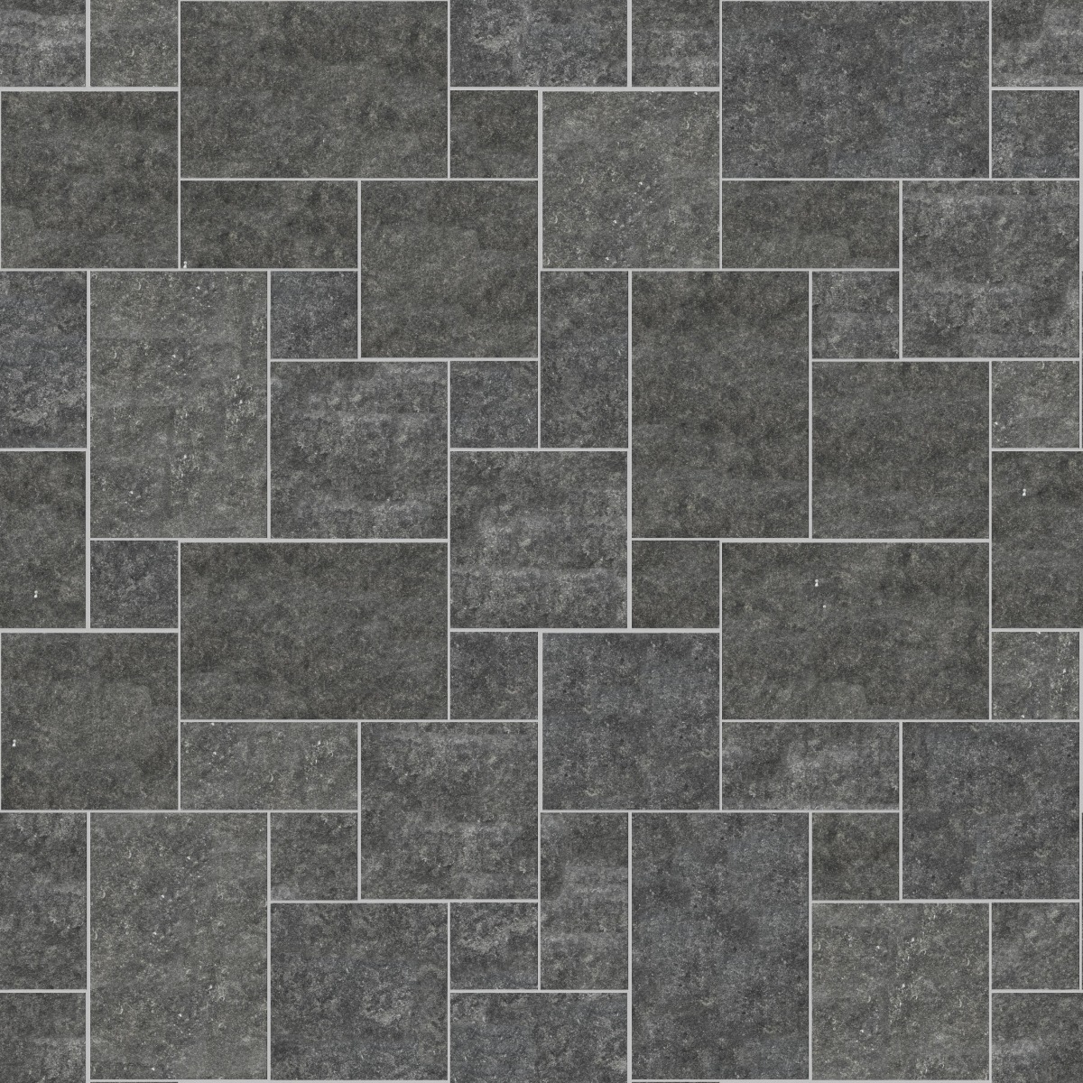 A seamless stone texture with m546 sdm498 belgian bluestone - enoluce blocks arranged in a Paving - Universal - Sawn Edge - Dimensional 12 Pieces 4 Sizes - DP086 pattern