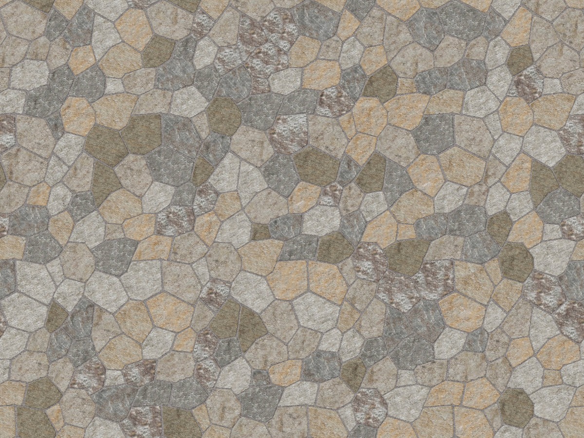 A seamless stone texture with m1245 sdm402 copper mountain granite-mosaic - split-face blocks arranged in a Veneer - Mosaic Veneer - Split Edge - Random Sizes - DP081 pattern