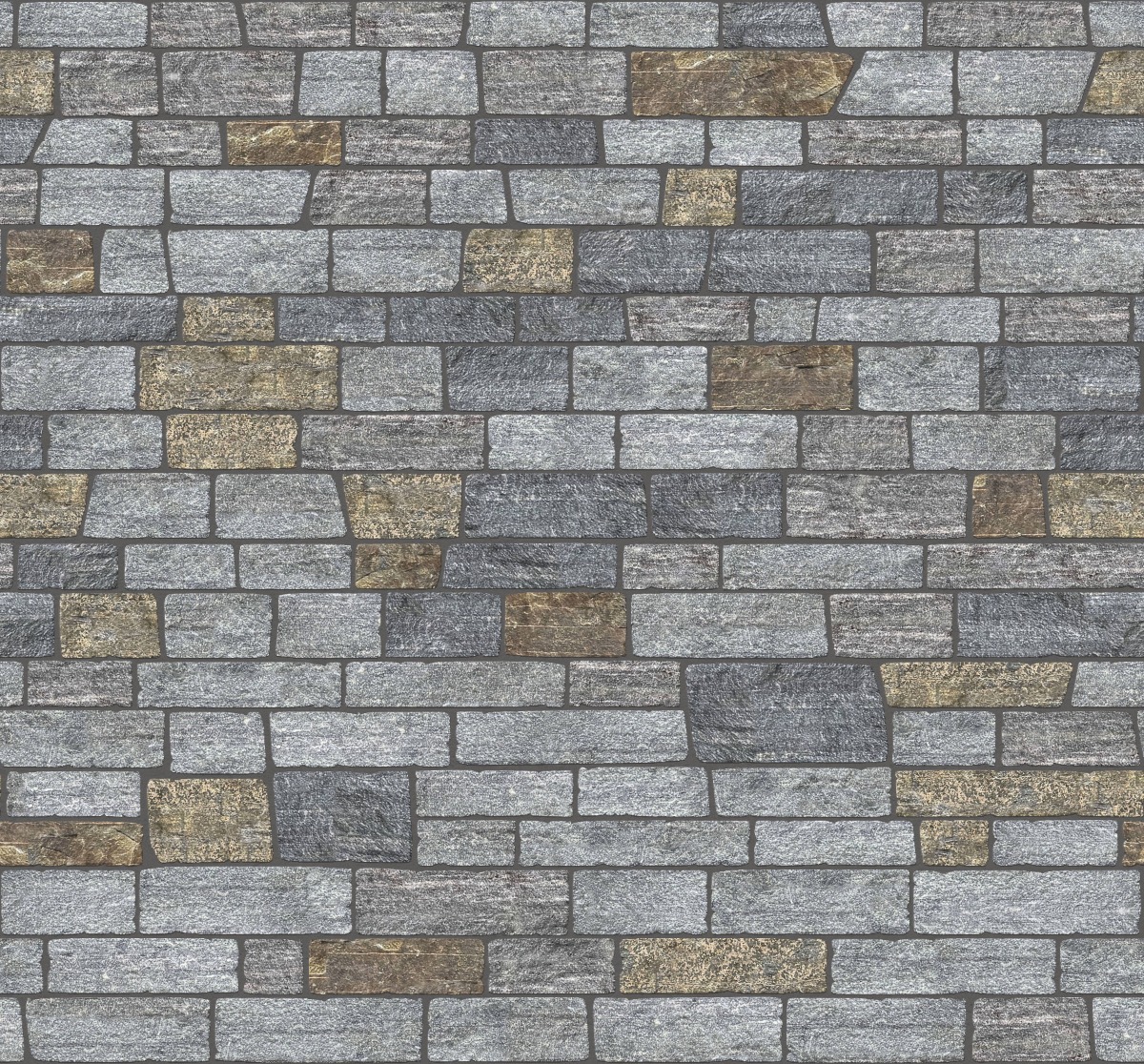 A seamless stone texture with m1246 sdm403 lake korynth granite-ashlar - split-face blocks arranged in a Veneer - Ledgestone - Split Edge - Random Sizes - DP121 pattern