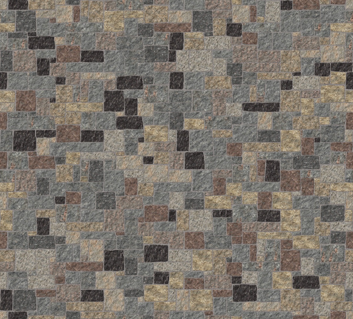 A seamless stone texture with m1272 sdm479 vineyard granite - bedface blocks arranged in a Veneer - Roughly Squares and Rectangles - Split Edge - Random Sizes - DP113 pattern