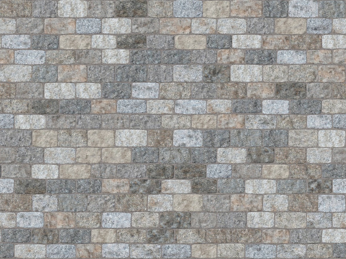 A seamless stone texture with m244 sdm530 reclaimed new england granite cobblestones - medium wide side - weathered & worn blocks arranged in a Paving - Reclaimed Cobblestone Running Bond - Split Edge - Approx 6.5x4" - DP115 pattern