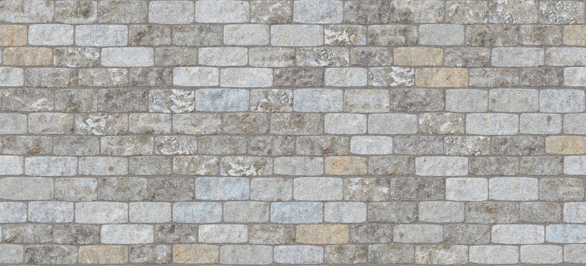 A seamless stone texture with m244 sdm532 reclaimed new england granite cobblestones - regulation - weathered & worn blocks arranged in a Paving - Reclaimed Cobblestone Running Bond - Split Edge - Approx 8x4" - DP116 pattern