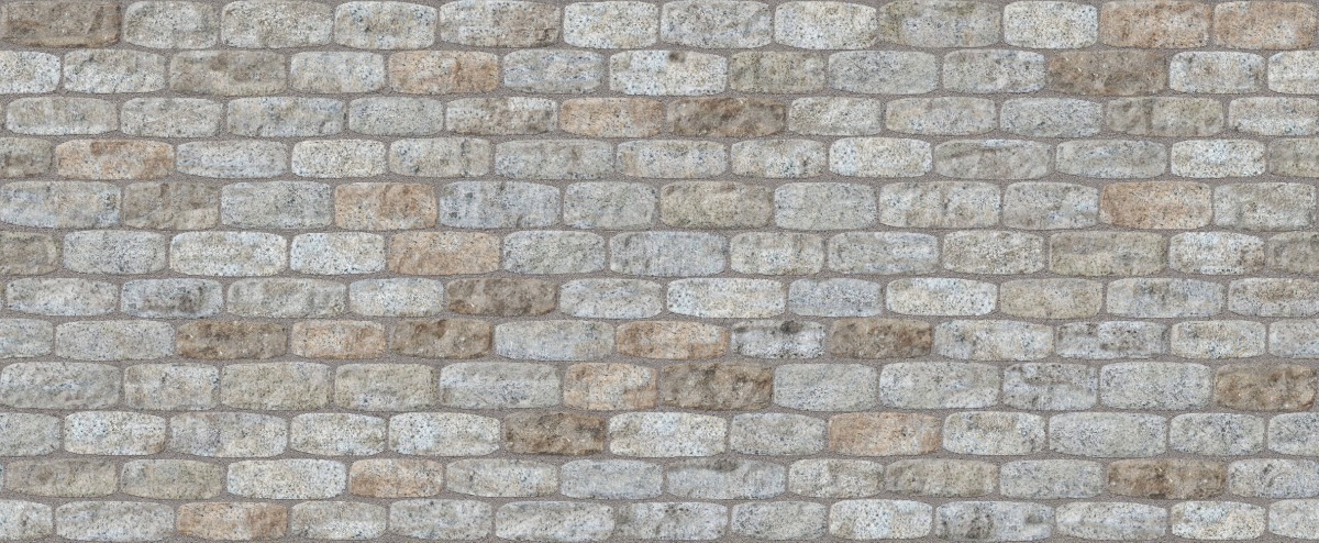 A seamless stone texture with m245 sdm533 reclaimed new england granite jumbo cobblestones - worn top - weathered & worn blocks arranged in a Paving - Reclaimed Cobblestone Running Bond - Split Edge - Approx 10x4” - DP114 pattern