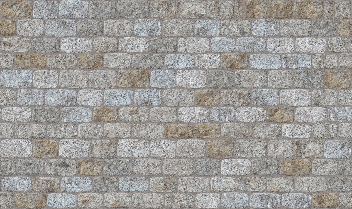 A seamless stone texture with m245 sdm534 reclaimed new england granite jumbo cobblestones - wide side - weathered & worn blocks arranged in a Paving - Reclaimed Cobblestone Running Bond - Split Edge - Approx 10x6” - DP118 pattern