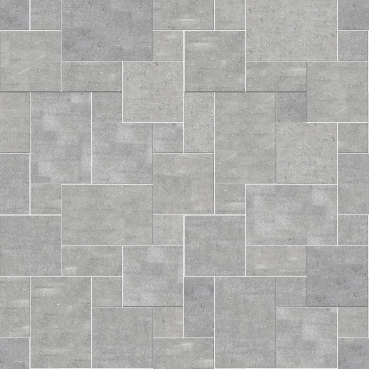 A seamless stone texture with m546 sdm488 belgian bluestone - enoskin blocks arranged in a Paving - Universal - Sawn Edge - Dimensional 12 Pieces 4 Sizes - DP086 pattern