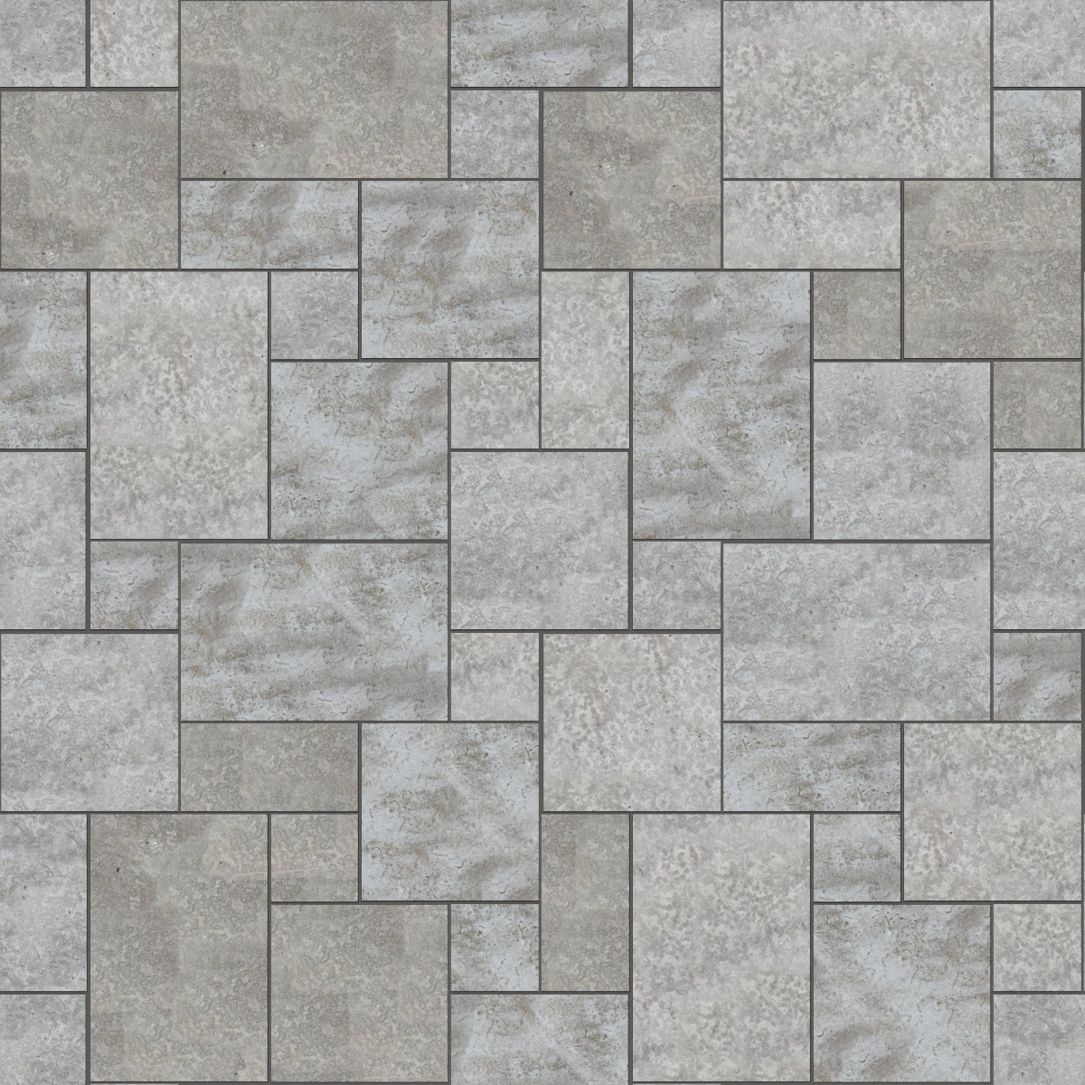 A seamless stone texture with m918 sdm483 madison limestone - flamed blocks arranged in a Paving - Universal - Sawn Edge - Dimensional 12 Pieces 4 Sizes - DP086 pattern