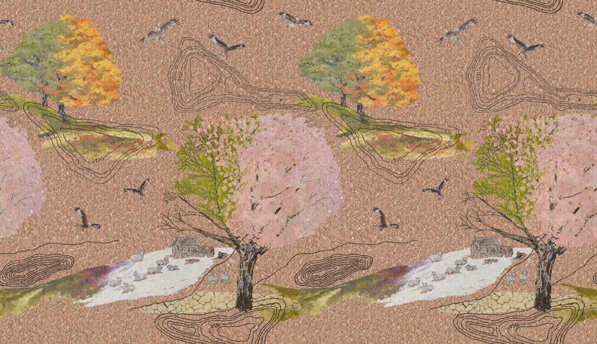 A seamless wallpaper texture with up hill down dale cork wallpaper units arranged in a None pattern