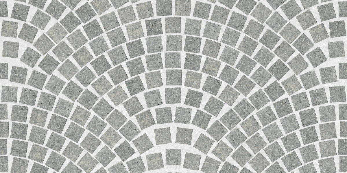 A seamless stone texture with square curved whinstone setts blocks arranged in a European Fan pattern